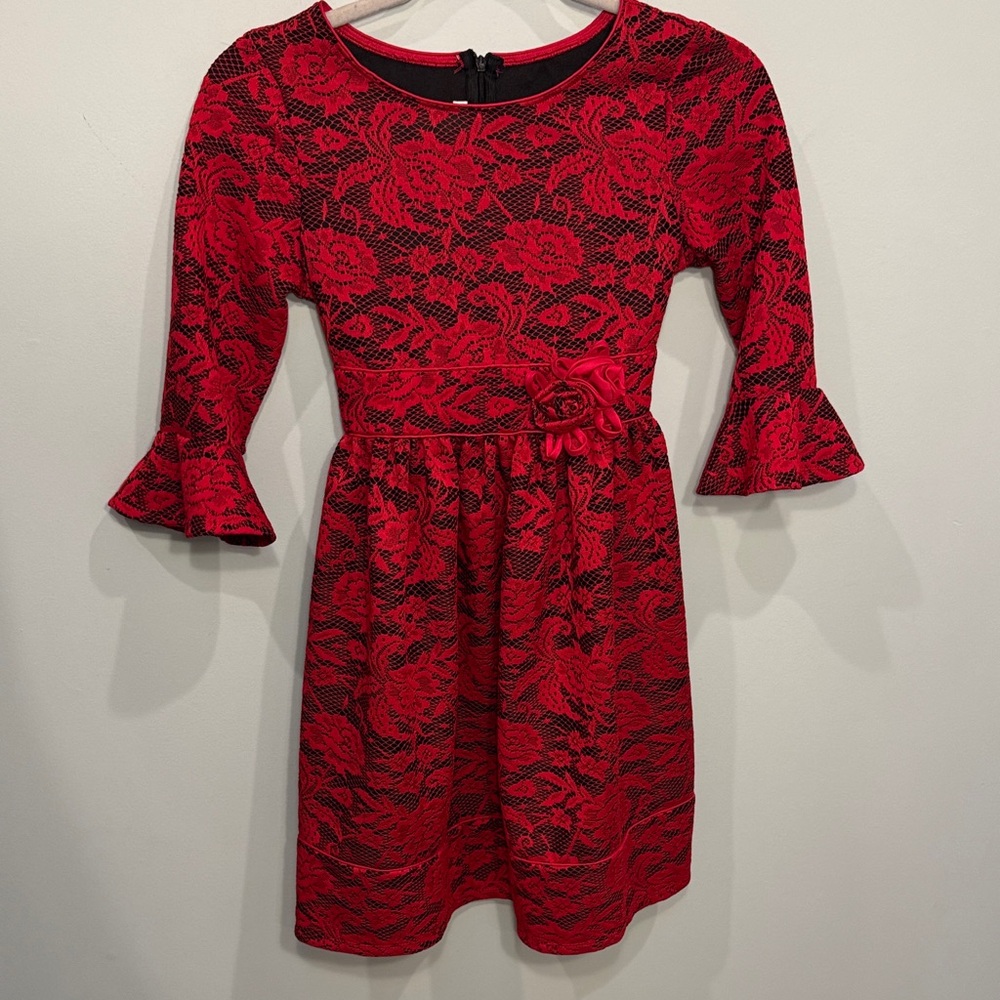 Bonnie Jean floral Red Lace girls holiday dress Dress Size 12
